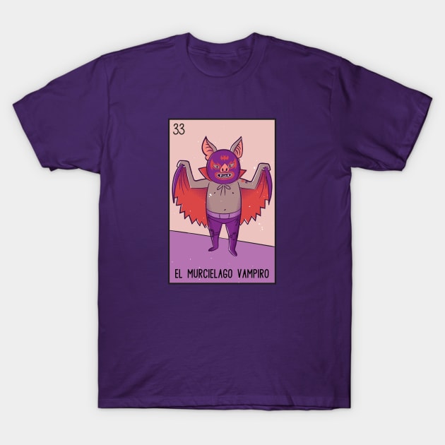 El Murciélago Vampiro // Mexican Luchador Vampire Bat Loteria Card T-Shirt by SLAG_Creative